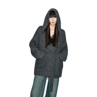 MO&Co.【马思纯同款】针织外套2025冬含羊驼毛浴袍式腰带MBE4CART06 中花灰色 XS /155