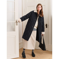 范思蓝恩 韩系高级感翻领中长款轻薄羽绒服冬装拼接毛领休闲外套 女 藏