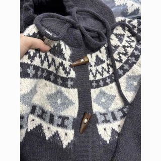 费尔岛古着针织开衫毛衣女秋冬宽松慵懒风加厚外套上衣