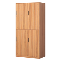 洛克菲勒 钢制仿木纹更衣柜铁皮衣柜员工宿舍衣帽储物柜带锁鞋柜胡桃木四门更衣柜