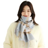 FitonTon围巾女冬纯羊毛百搭格子披肩加厚保暖礼盒装