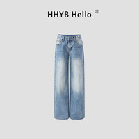 HHYB Hello低腰水洗蓝色直筒休闲裤2025阔腿牛仔裤女Q254316