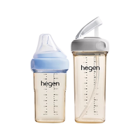 hegen 奶瓶新生儿宽口多功能易清洗耐摔PPSU奶瓶大宝宝奶瓶 240ml奶瓶蓝色+330ml吸管杯灰色