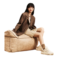 安踏微糖面包鞋板鞋女鞋厚底增高潮流缓震鞋子运动鞋休闲鞋 浅米白/颗粒米黄-1 5(女35.5)