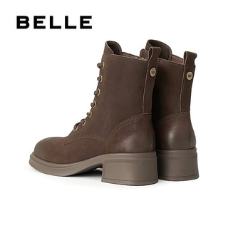 百丽（Belle）羊皮复古气质马丁靴女2025冬粗跟增高短靴3NW45DD5 啡色 34