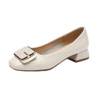 红蜻蜓 RED DRAGONFLY女鞋粗跟高跟鞋亮皮浅口职业工作皮鞋中跟单鞋WLB245642米白36