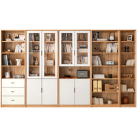 源氏木语 实木书柜落地组合书架满墙展示柜北欧白色收纳柜原木柜子 四门带开放格C款0.8米【升级款】