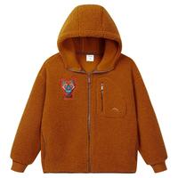 ANTA安踏儿童外套男女童装2024春季新年款红色针织摇粒绒外套时尚保暖上衣 砖褐色-2 150cm