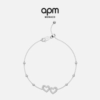 APM Monaco爱心可调节手链银白色密镶心形镂空趣味手饰简约