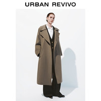 UR2025秋季女装腰带长款大衣呢料外套UWG150098+ 卡其 (偏长) XS