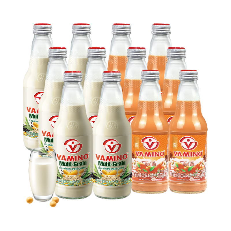 VAMINO 哇米诺 泰国哇米诺豆奶泰式奶茶/黑芝麻组合装300ml*12瓶早餐奶