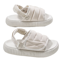 KAPPA卡帕女鞋一字拖鞋子女2024夏季户外防滑凉拖鞋女魔术贴沙滩鞋 月灰色/米黄色 35