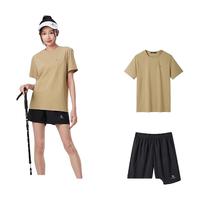骆驼(CAMEL)休闲运动套装女夏季2024速干宽松短袖短裤 麦地咖+黑色 M