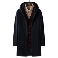 罗蒙 【福利款】连帽羊毛大衣男中长款保暖通勤毛呢外套男毛呢大衣男