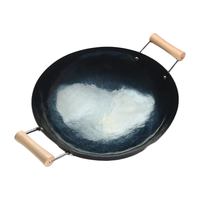 章丘铁锅 Zhangqiu iron Wok 手工锻打无涂层物理不易粘炒锅圆底双耳炒菜锅 圆融 双耳炒锅古法烤蓝 36cm 双耳炒锅古法烤蓝36cm