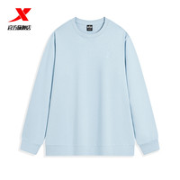 特步运动卫衣卫裤男款针织加绒保暖运动裤长裤圆领卫衣运动套头衫 冰川蓝-男常规0152 S