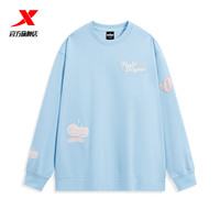 特步运动卫衣卫裤男款针织加绒保暖运动裤长裤圆领卫衣运动套头衫 碧空蓝-女常规0024 S