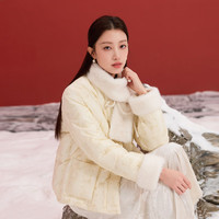三彩大码女装2025冬季90鸭羽绒服国风圆领蝴蝶绣花毛绒胖MM