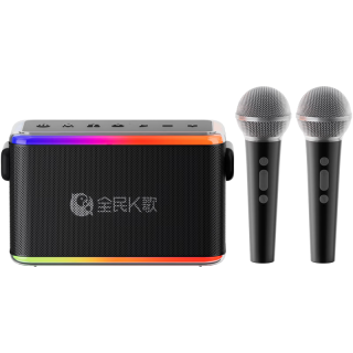 全民K歌 便携式无线K歌音箱麦克风套装 超长续航按键方便家用KTV户外娱乐话筒音响一体V53黑色
