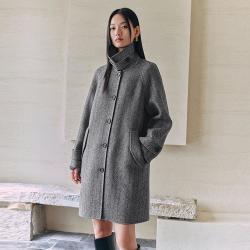 太平鸟 冬时尚翻领人字纹时尚翻领双面呢大衣女