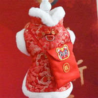 天丂 宠物狗狗衣服新年国潮唐装棉服比熊泰迪小型犬猫咪衣服8-11斤适用 红色