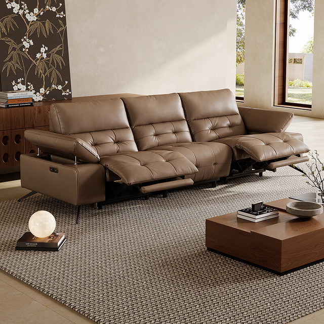芝华仕 无仓储|头等舱绅士皮沙发零靠墙意式功能大黑牛30178棕2.93m
