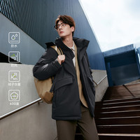 KOLON SPORT可隆羽绒衣防水防风透湿男士中量毛领连帽羽绒服 黑色BK