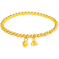 中国珠宝 黄金手链女足金两世欢金珠手串莲蓬转运珠