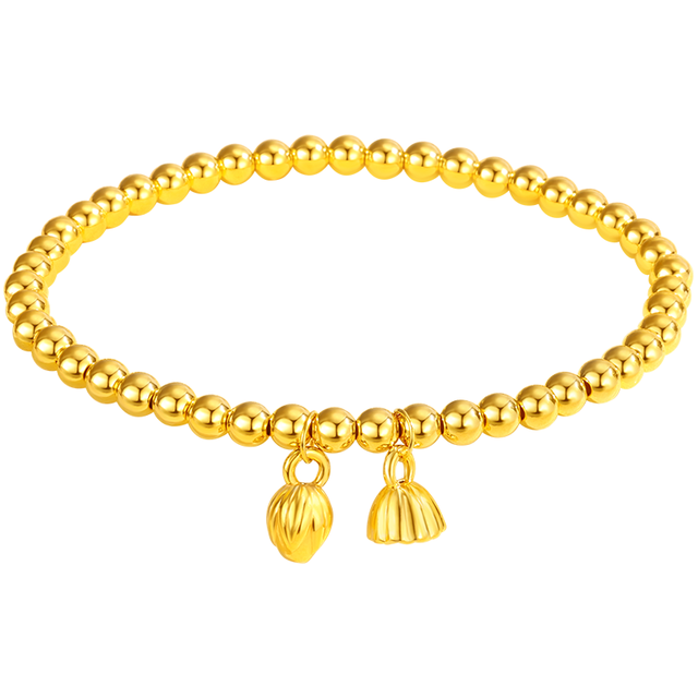 中国珠宝 黄金手链女足金两世欢金珠手串莲蓬转运珠