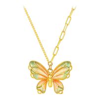 周大生蝴蝶仙踪银项链女渐变珐琅小众珍珠 粉绿-蝴蝶项链