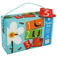 DJECO儿童拼图1-3岁低幼幼儿纸质大块拼图认知数字学数学玩具 动物数字拼图DJ08151