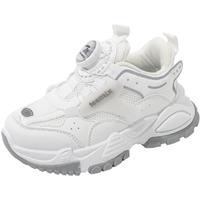 天美意童鞋女童老爹鞋2024春夏季透气网面鞋纽扣运动跑步鞋子中大童 白色(镂空) 36