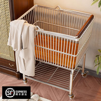 飞达三和 中古风脏衣篮推车 白色 万向轮