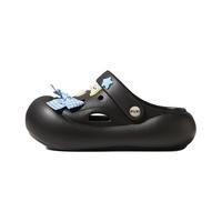 朴西扶摇洞洞鞋女厚底可爱夏季沙滩鞋防滑包头透气可外穿凉拖鞋 礁石黑（下单可自选鞋花） 37-38