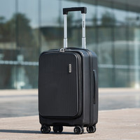 洛克兰前开口扩容电脑箱防爆拉链超轻充电口20寸登机拉杆箱行李箱 黑色