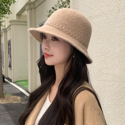 夏娃的色彩秋冬针织女纯色百搭宽檐水桶帽