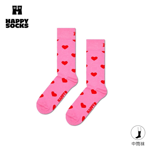Happy Socks【25年秋冬】潮牌圣诞爱心袜子ins风多巴胺中通袜女男 粉爱心 均码 41-46