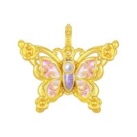 周大生黄金项链吊坠足金莫奈荧光珐琅闪光蝴蝶心动蝶舞圣诞礼物