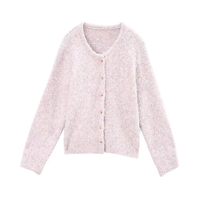 苏醒的乐园【慵懒杂色磨毛】冬季时尚短款小个子针织毛衣开衫 紫色 均码