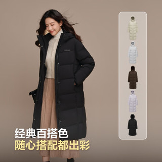 波司登25年冬季羽绒服90绒女士修身超长款休闲加厚连帽立领外套 黑色|8056 S 160/84A 体重约100-110斤
