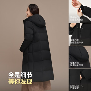 波司登25年冬季羽绒服90绒女士修身超长款休闲加厚连帽立领外套 黑色|8056 S 160/84A 体重约100-110斤