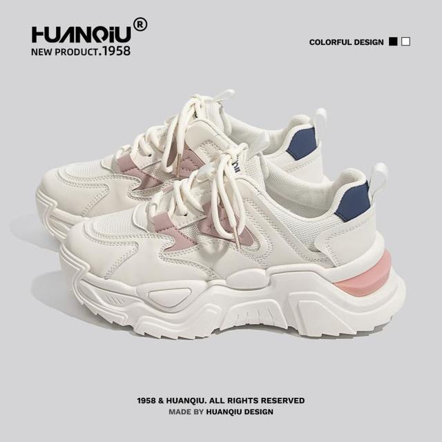 HUANQIU 环球 女士时尚小白鞋 厚底老爹鞋
