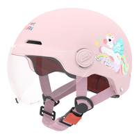 绿源（Luyuan）儿童头盔电动车3c认证头电瓶车头盔儿童6-12岁小孩夏季盔防晒 粉色-彩虹马-【透明短镜片】 常规款