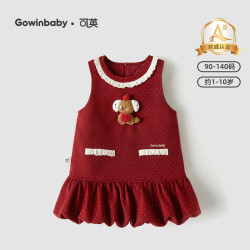 可英 GOWINBABY 2025冬季女宝甜美保暖加绒卡通波点背心裙