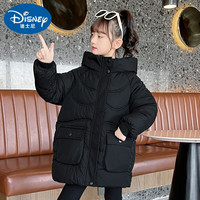 迪士尼(Disney)女童棉服胖新羽绒棉衣洋气中长款棉袄中大童加厚冬装保暖外套宽松 黑色 大帽子棉衣 110 cm