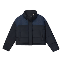 Levi's 25年秋冬女士时尚轻盈保暖拼色丹宁立领羽绒服 蓝黑 M