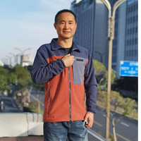 阿珂姆户外软壳加绒防风防泼水春男士立领保暖中间层休闲抓绒衣 橙色/藏蓝 2XL