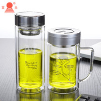 富光玻璃杯双层便携水杯男女随手杯家用泡茶杯子套装带盖过滤茶杯 【直身带滤网】送杯套 280ml