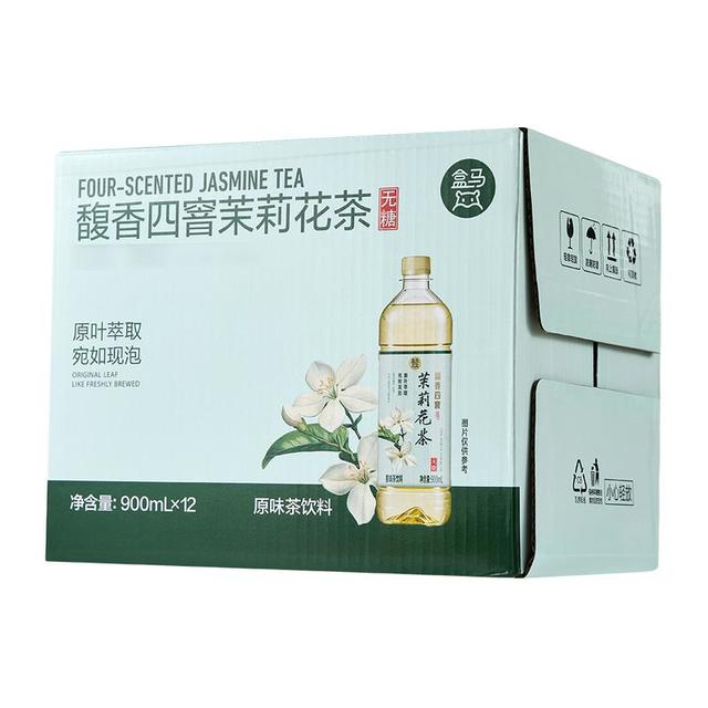 盒马 馥香四窨茉莉花茶饮料 无糖 900ml*12瓶 350ml*24瓶 900mL*12瓶 箱装