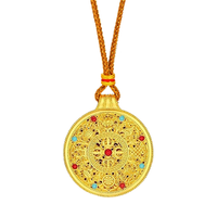 中国黄金(CHINA GOLD)八宝罗盘黄金项链女国风百搭足金圆盘吊坠首饰节日生日礼物送老婆 【中金礼盒】八宝罗盘项链【棕绳】 约2.2g
